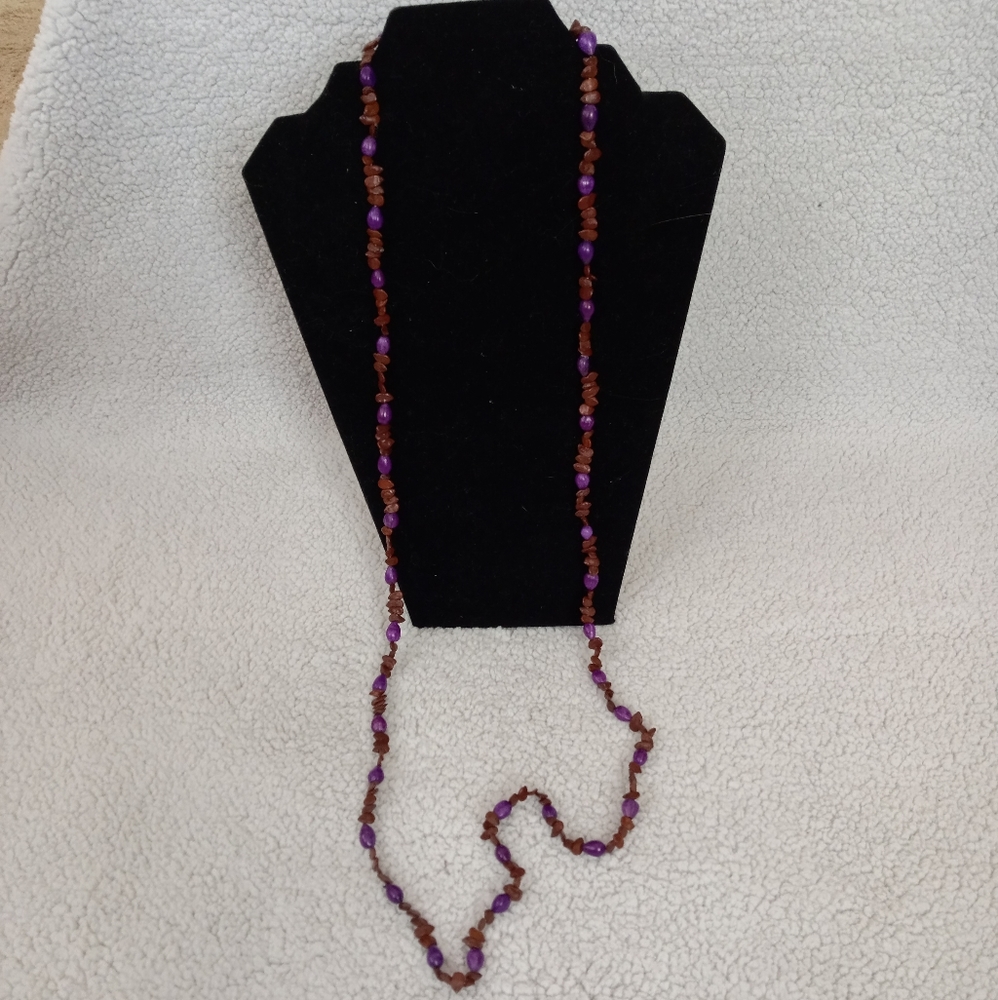 Brown and purple beaded necklace